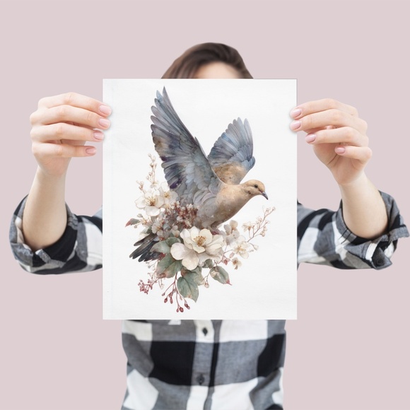 Watercolor Mourning Dove Bird Portrait Wall Art Illustration Print Unframed - Picture 3 of 6